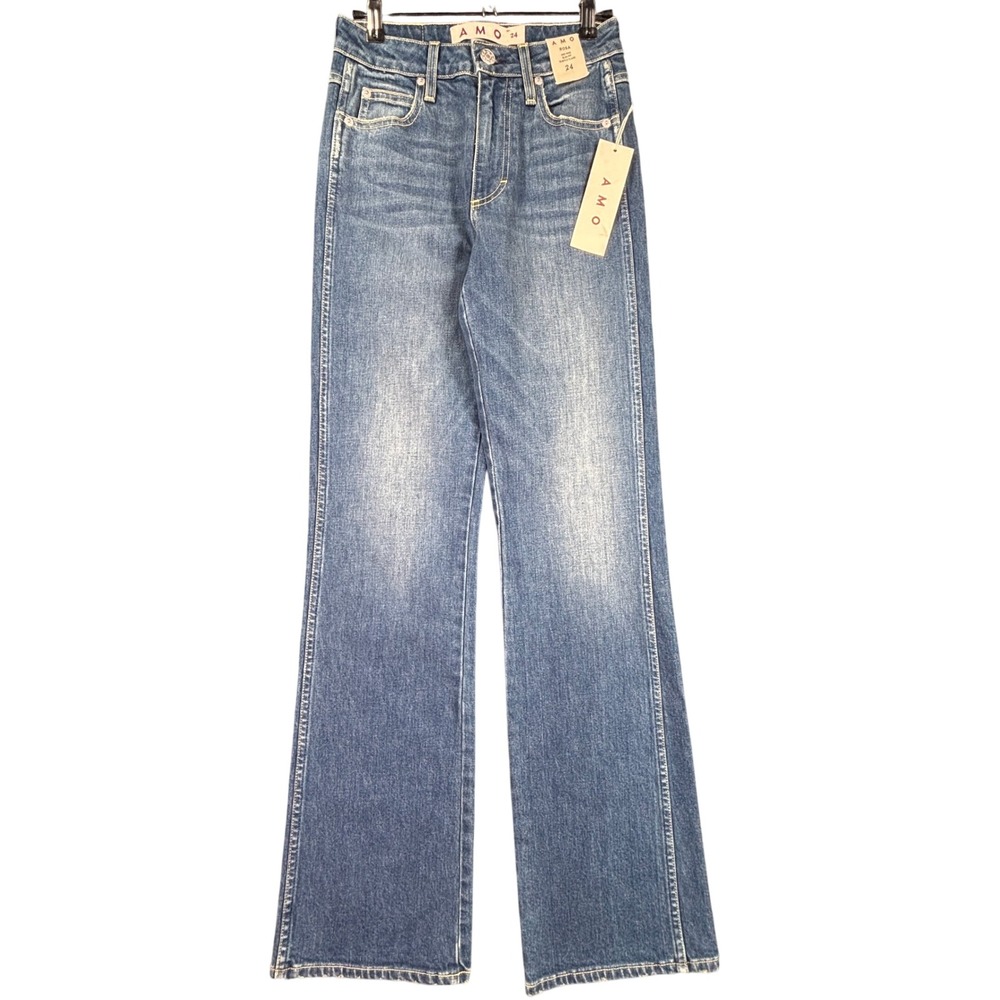 AMO Rosa Flare Jeans Lush Mid Rise Slim Fit Subtle Flare Denim Size 24 NEW